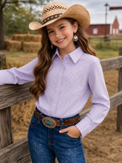 CAMISA XADREZ LILAS FEMININA