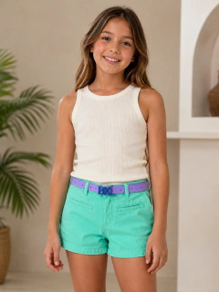 SHORT COM CINTO SARJA VERDE AGUA