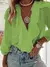 Blusa de Manga Longa com Decote em V e Babado Casual - Black Store
