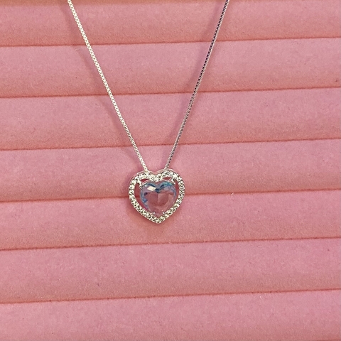Colar Coração zircônia azul claro