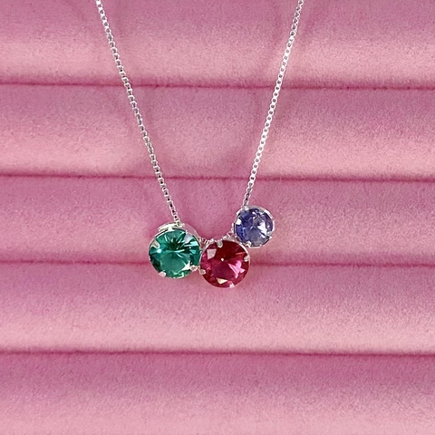 Colar 3 Zircônias Redondas coloridas