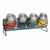 RACK ESPECIERO DE 4 JARROS CON TAPA DE ACERO INOXIDABLE COLOR PLATEADO