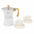 SET CAFETERA ITALIANA BLANCA + 2 POCILLOS Y PLATOS CERAMICO