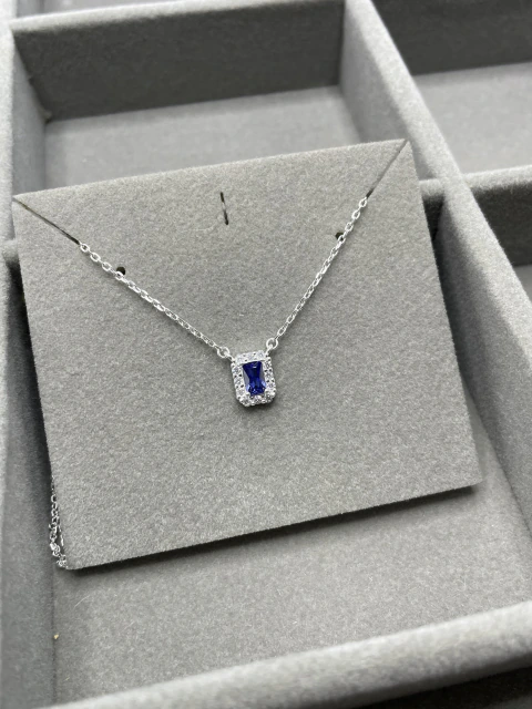 Colar cravejado retângulo Azul - Prata925(Italy)