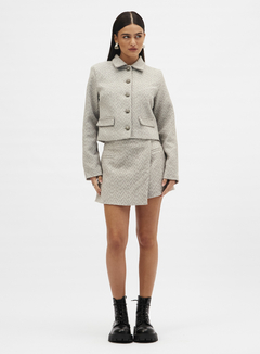 Short Saia Tweed Sommer Cinza/Branco