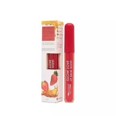 Lip Balm Gloss Com Mel de Abelha Morango Glow Love - Max Love