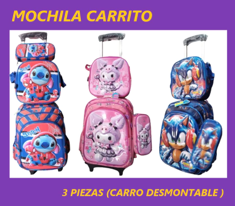 mochila 3d con carrito desmontable cartuchera y lunchera