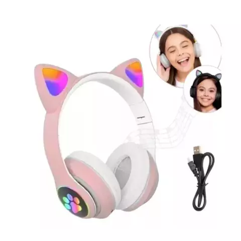 Fone Gatinho Sem Fio com Led Infantil Boy Girl Toy