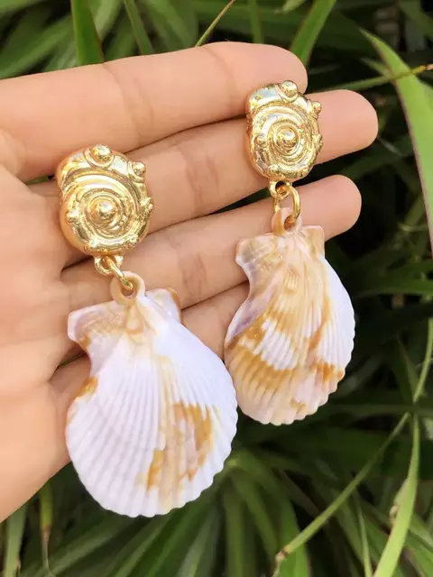 Argola Maximalista fashion Concha Orgânica -7cm