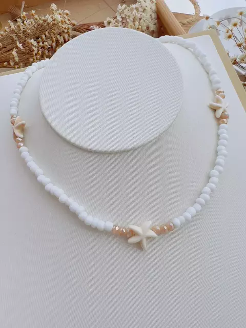 Colar Chocker Praiano Miçanga branca e Estrela do Mar
