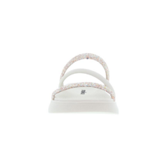 Sandália Papete Feminina Moleca Tiras Strass Multicolorido Off White - Paneza