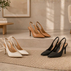 Imagem do Sapato Scarpin Beira Rio Slingback Bico Fino Salto Alto Caramelo