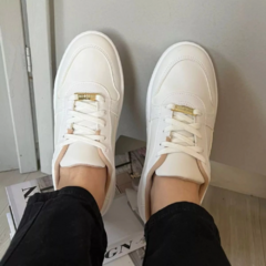Tênis Casual Moleca Feminino Couro Costura Conforto Branco