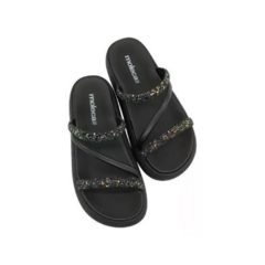 Sandália Papete Feminina Moleca Tiras Strass Multicolorido - Paneza