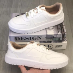 Tênis Casual Moleca Feminino Couro Costura Conforto Branco