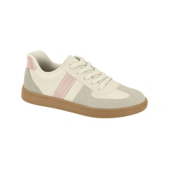 Tênis Casual Beira Rio Couro Sintético Camurça Tricolor Off White Rosa