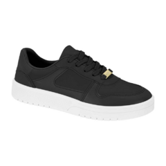 Tênis Casual Moleca Feminino Couro Costura Conforto Preto - comprar online