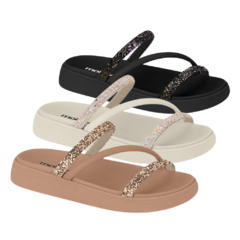 Sandália Papete Feminina Moleca Tiras Strass Multicolorido