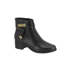 Bota Feminina Moleca Cano Curto Salto Grosso com Detalhes