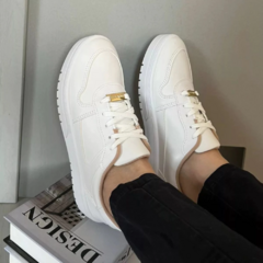 Tênis Casual Moleca Feminino Couro Costura Conforto Branco - comprar online