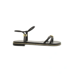 Sandália Rasteira Beira Rio Tiras Detalhe Dourado Flat Preto - comprar online