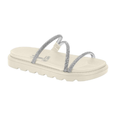 Sandália Papete Feminina Vizzano Tiras Strass Off White - comprar online
