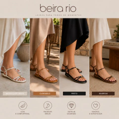 Imagem do Sandália Rasteira Beira Rio Tiras Detalhe Dourado Flat