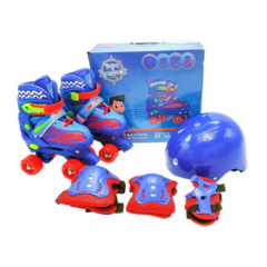 Patins Infantil Quad 4 Rodas Turma da Aventura com Kit de Proteção Tam 30 ao 33 Unitoys Azul