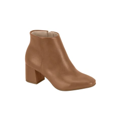 Bota Ankle Boot Beira Rio Salto Bloco Cano Curto Bico Caramelo