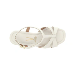 Sandália Anabela Feminina Vizzano Plataforma Tecido Tramado Off White - comprar online