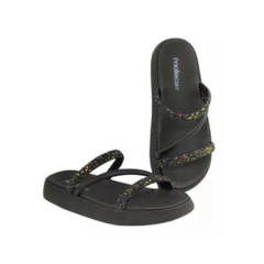 Sandália Papete Feminina Moleca Tiras Strass Multicolorido