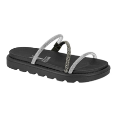 Sandália Papete Feminina Vizzano Tiras Strass Preta - comprar online