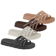 Tamanco Feminino Moleca Papete Strass Brilho Conforto - Paneza