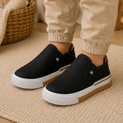 Tênis Slip On Infantil Molekinho Casual Meninos Preto