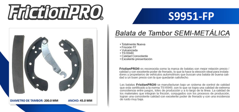 BALATA TRASERA CHEVY PICK UP FRICTION PRO 9951