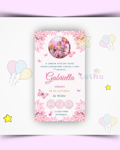 Convite Interativo Jardim das Borboletas Rosa - comprar online