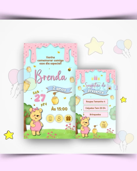 Convite Interativo Ursinho Pooh Baby