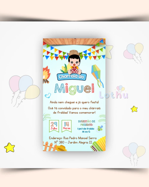 Convite Digital Chá de Bebê - Arraiá