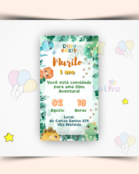 Convite Digital Dino Baby Aquarela