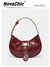 1 peça Bolsa Meia-Lua com Estilo Retrô Punk Vermelho Vinho Brilhante com Decoração de Fecho de Metal, Bolsa Feminina com Fechamento de Zíper e Alça Ajustável, Adequada para Uso Diário, Viagem, Festas, etc., Bolsa Bordô na Moda