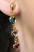 Brinco de Corações com Pedras Coloridas Banhado em Ouro 18k
