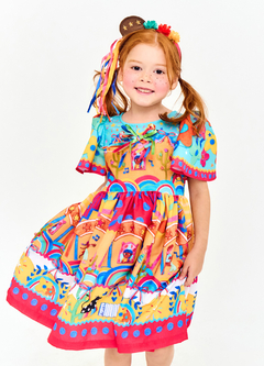VESTIDO A FESTA VAI COMECAR BALANCE LARANJA E AZUL 62294 - Loja Amorê