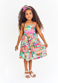 VESTIDO MEU MUNDINHO VERDE E ROSA 62301 na internet