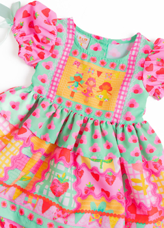 VESTIDO E CALCINHA A FESTA VAI COMECAR VERDE E ROSA 62340 - Loja Amorê