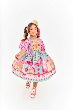 VESTIDO A FESTA VAI COMECAR BALANCE VERDE E ROSA 62296 - comprar online