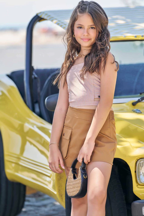 Blusa cropped e short saia - comprar online