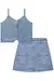 Conjunto blusa cropped e saia em jeans com elastano azul - Pithucos Kids