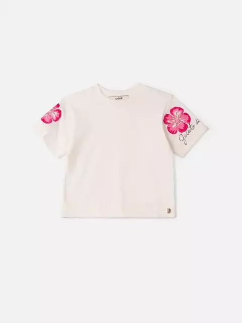 Blusa Off White de Flores com Strass