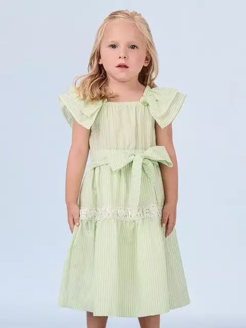 Vestido Verde Listrado com Renda e Laço Animê