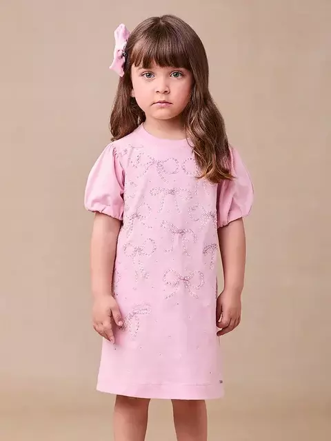 Vestido Rosa com Laços e Pedrarias Animê